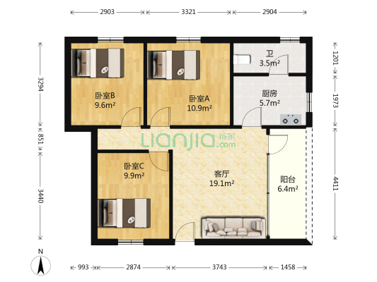 新填街 3室1厅1卫 78平方
