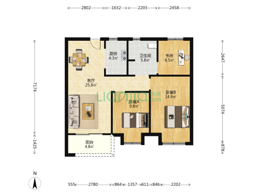 世茂十里星河 3室1厅1卫 98平方