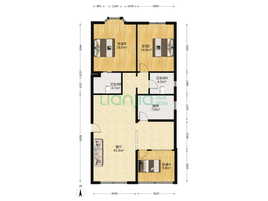 江安东三街47号 3室1厅2卫 137平方