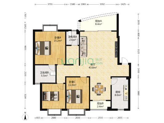 金城锦绣花园 3室1厅2卫 123平方