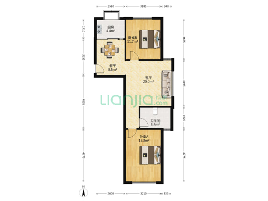 山水名苑 2室2厅1卫 86平方