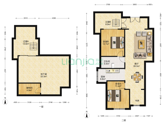 万科城一二期 2室1厅1卫 90平方