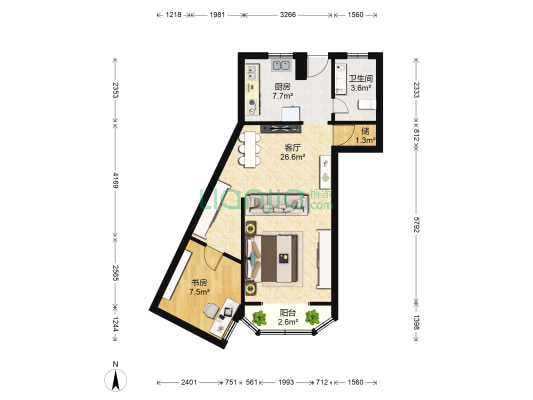 海潮公寓 1室1厅1卫 75平方