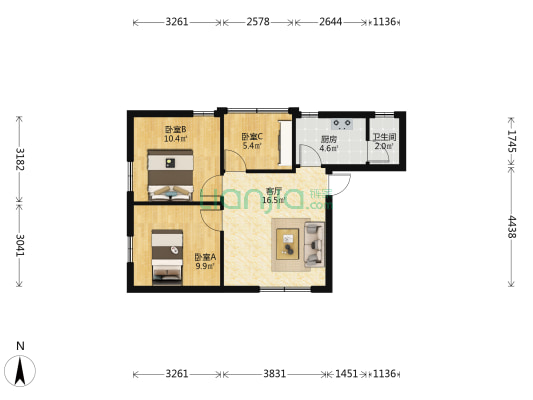 新堤一横路 3室1厅1卫 60平方