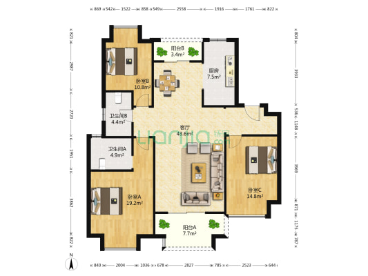 银城长岛观澜汐园 3室1厅2卫 131平方