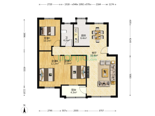 雨花区教师村 3室1厅1卫 98平方