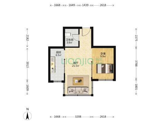 顺康家园 1室1厅1卫 55平方