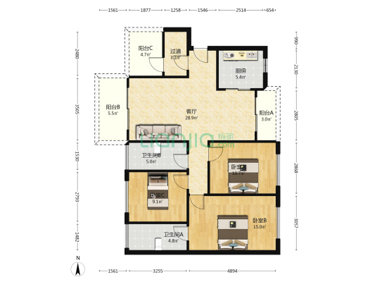 龙光玖誉湾 3室1厅2卫 109平方