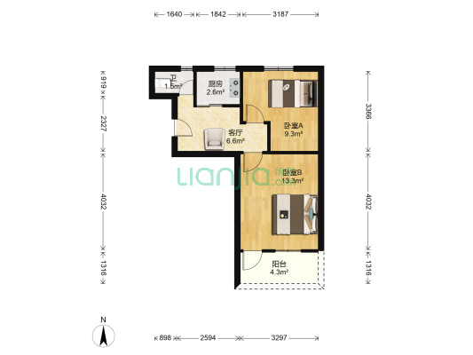 公园路17号院 2室1厅1卫 47平方