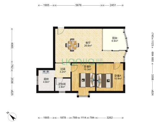 朝阳阁 2室1厅1卫 80平方