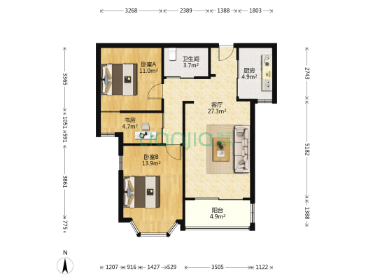 理想佳苑南区 3室1厅1卫 87平方