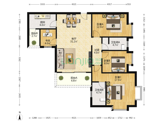 润福园 4室1厅2卫 123平方