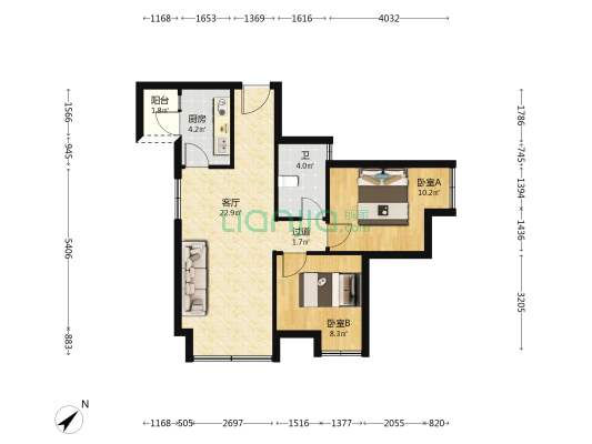 人居蜀津峰荟蜀澜阁 2室1厅1卫 68平方
