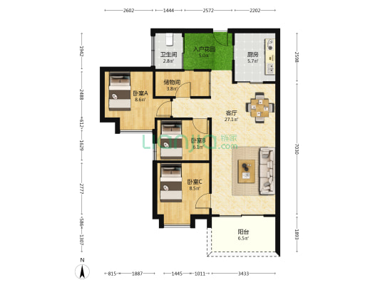 金丰大厦(海珠) 3室1厅1卫 94平方