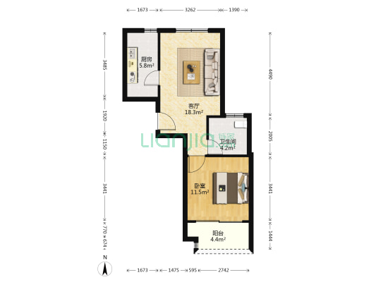 水韵康桥康锦苑 1室1厅1卫 68平方