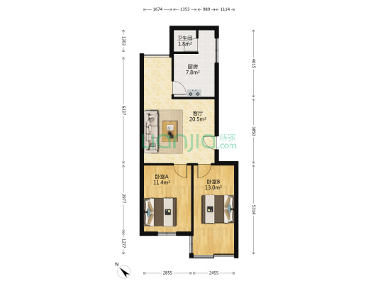 鼓楼北四街27号 2室1厅1卫 67平方
