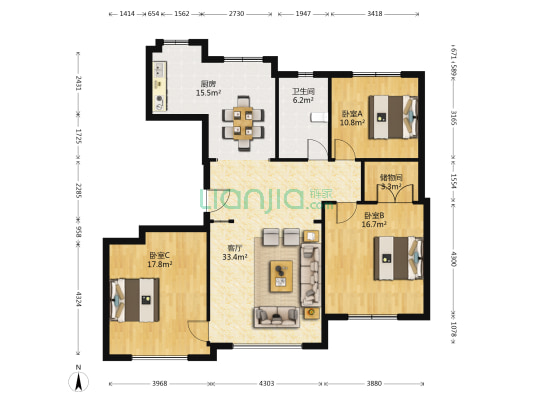 秀月嘉园 3室1厅1卫 130平方
