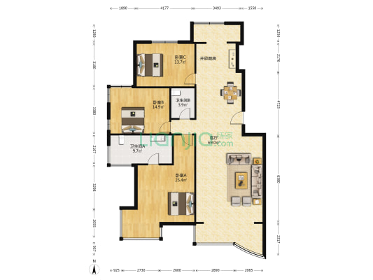 天宇泰合园 3室1厅2卫 178平方