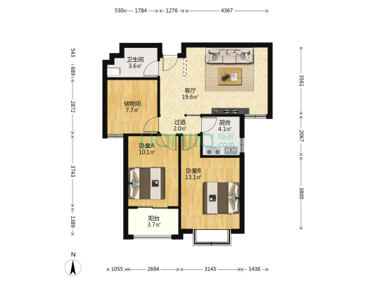 福泽家园北院 2室1厅1卫 89平方
