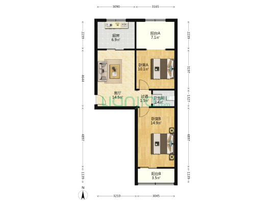 陕建机社区二区 2室1厅1卫 75平方