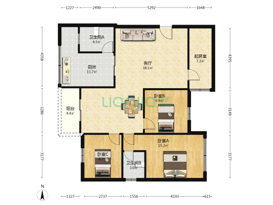 工行宿舍 3室2厅2卫 113平方
