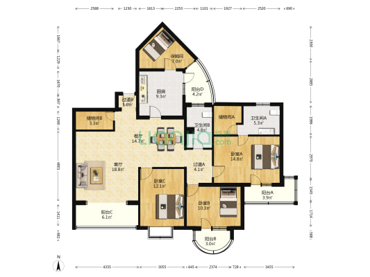 英嘉公寓 3室2厅2卫 183平方