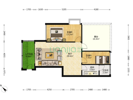 骏豪雅苑 2室1厅1卫 72平方