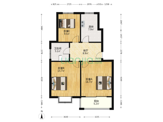 百灵佳苑南区 3室1厅1卫 86平方