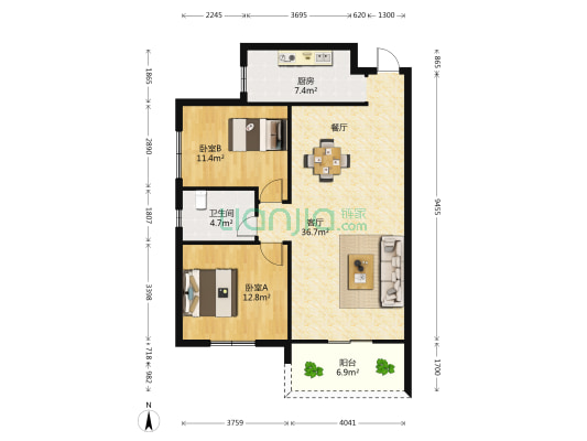 馨竹苑 2室1厅1卫 95平方