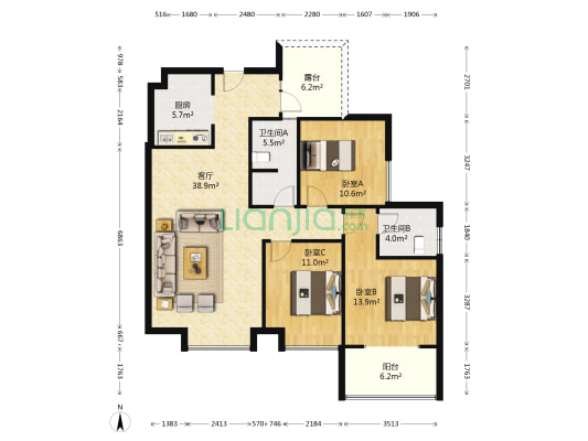 家益锦华苑 3室1厅2卫 109平方