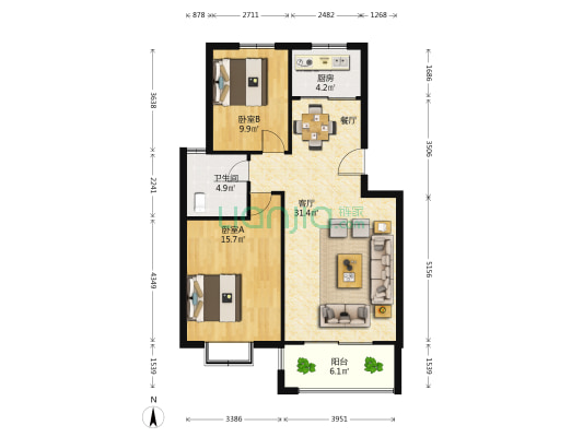 凤鸣佳苑 2室1厅1卫 89平方