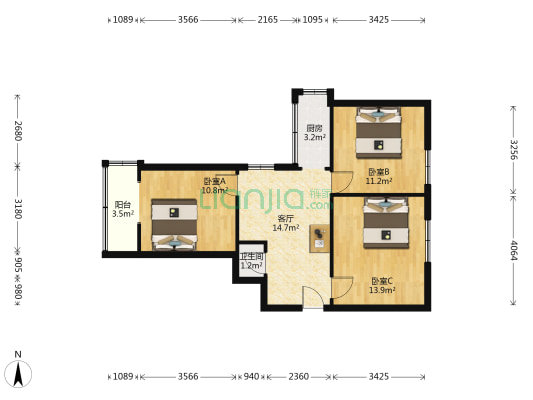 西二道街19号 3室1厅1卫 68平方
