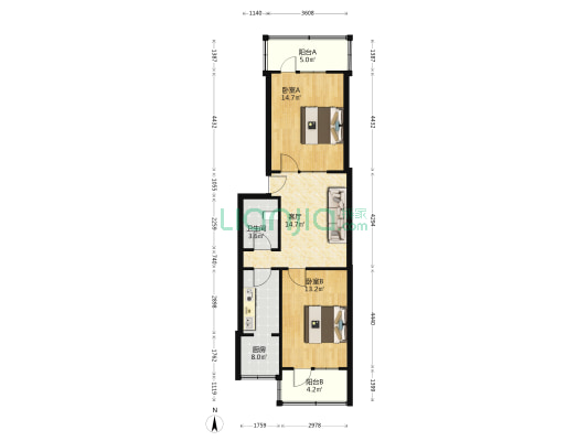 太钢一零三小区 2室1厅1卫 74平方