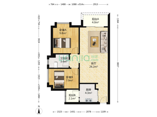 绿地城泊语湾 2室1厅1卫 73平方