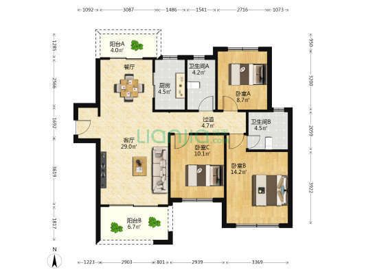 新力时代广场 3室1厅2卫 114平方