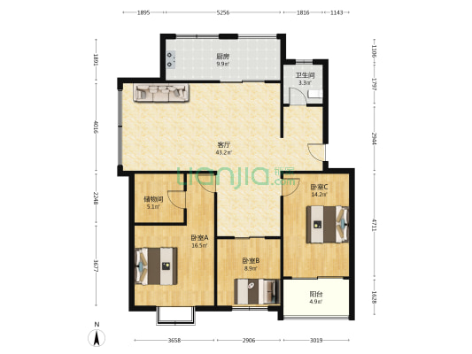 朝阳景都 3室1厅1卫 125平方