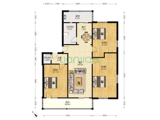 拐枣树街37号 3室2厅2卫 135平方