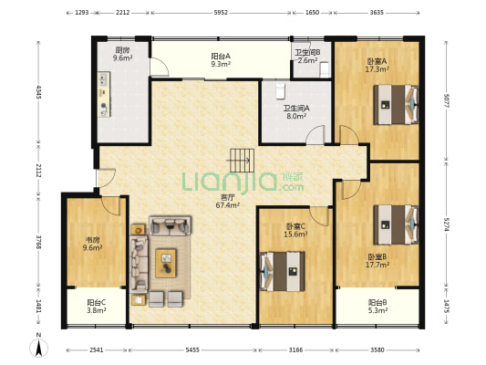 沙河街49号 4室1厅2卫 180平方