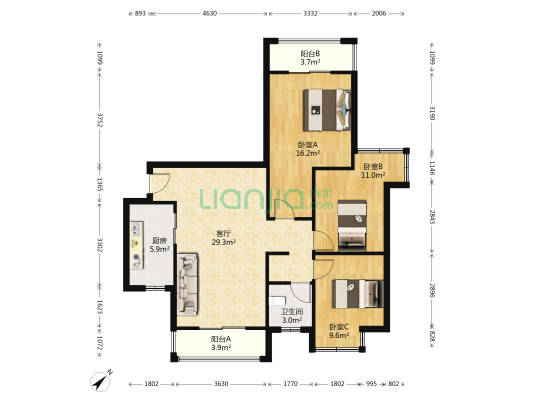汉City国际社区牵手里 3室1厅1卫 106平方