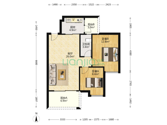 富雅名轩 2室1厅1卫 79平方