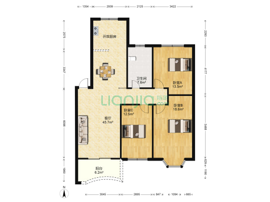 当代花园东方巴黎苑 3室1厅1卫 121平方