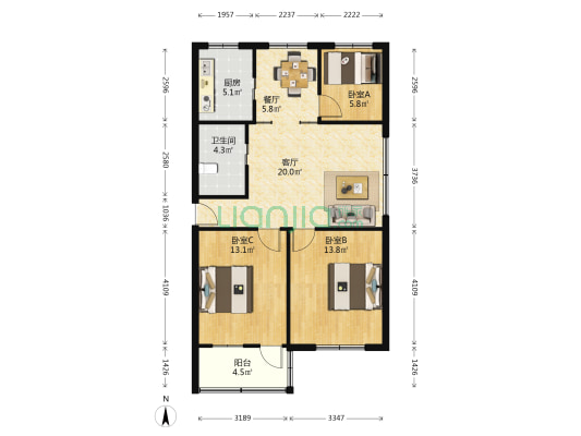 庙堰村 3室2厅1卫 85平方