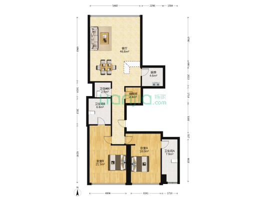 磐海 2室1厅3卫 164平方