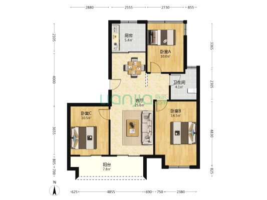 同心璟苑 3室1厅1卫 94平方