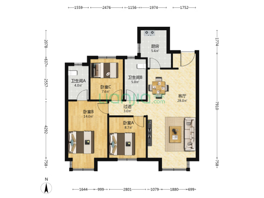 金地九阙府 3室1厅2卫 109平方