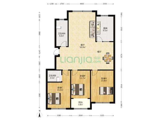 庆鹏学府 3室1厅2卫 149平方