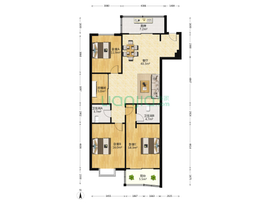 中山名邸 3室1厅2卫 162平方