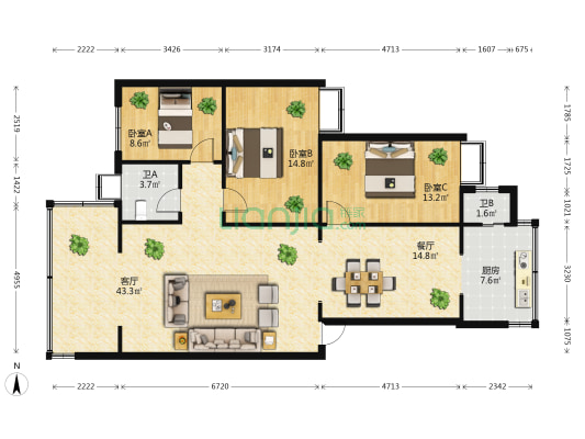 华丽苑 3室2厅2卫 118平方