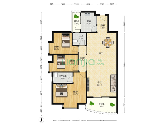 明悦豪庭 3室1厅2卫 136平方