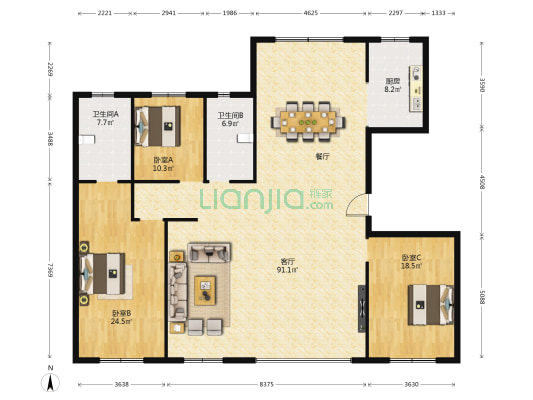 东昌壹号 3室1厅2卫 186平方